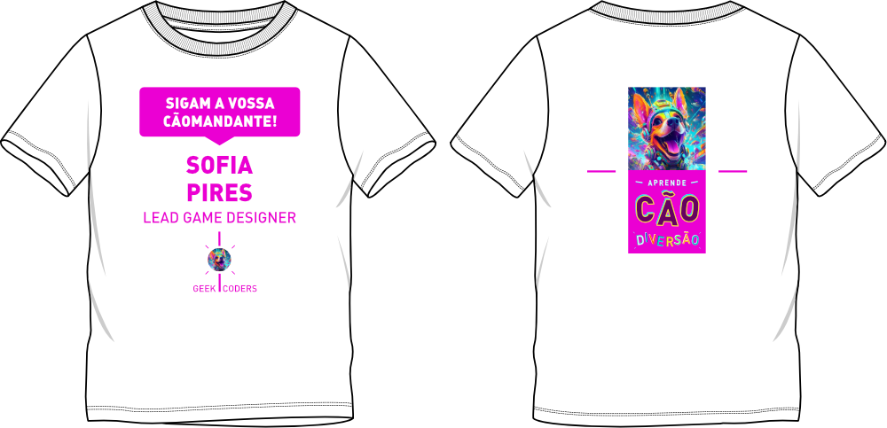 Image of thirts with branding that say Aprende Cao Diversao. This is an image related to a project inside Pedro Rodrigues (Treze413) graphic design portfolio.