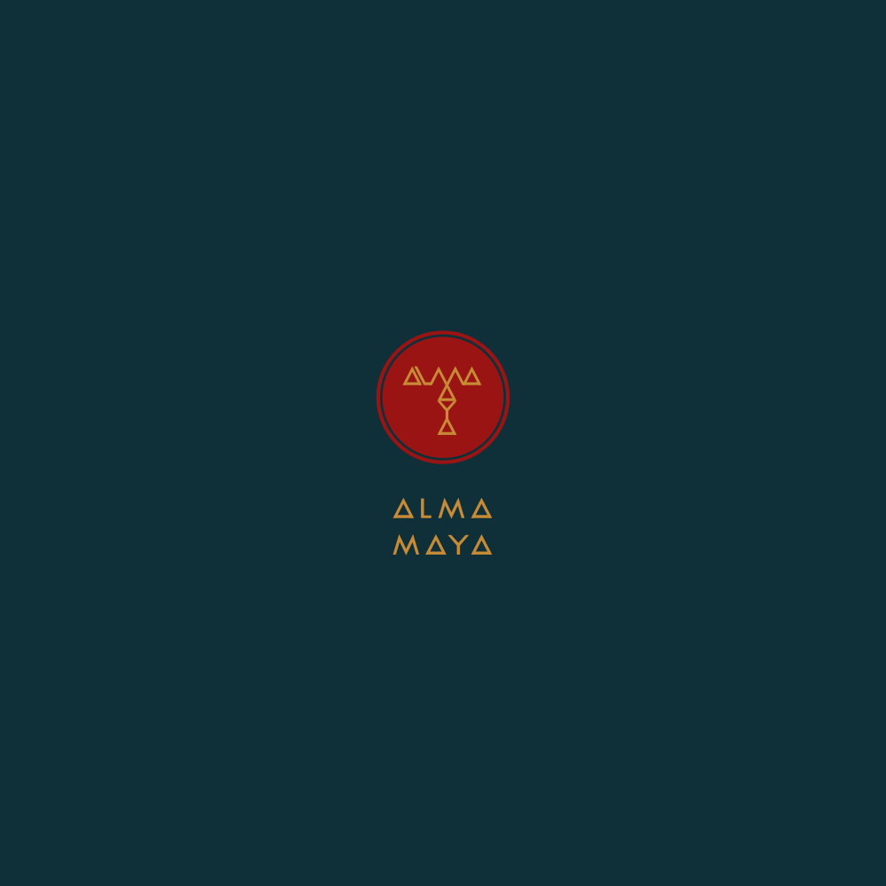 Image of the logo Alma Maya in colors red and yellow.  This is an image related to a project inside Pedro Rodrigues (Treze413) graphic design portfolio.