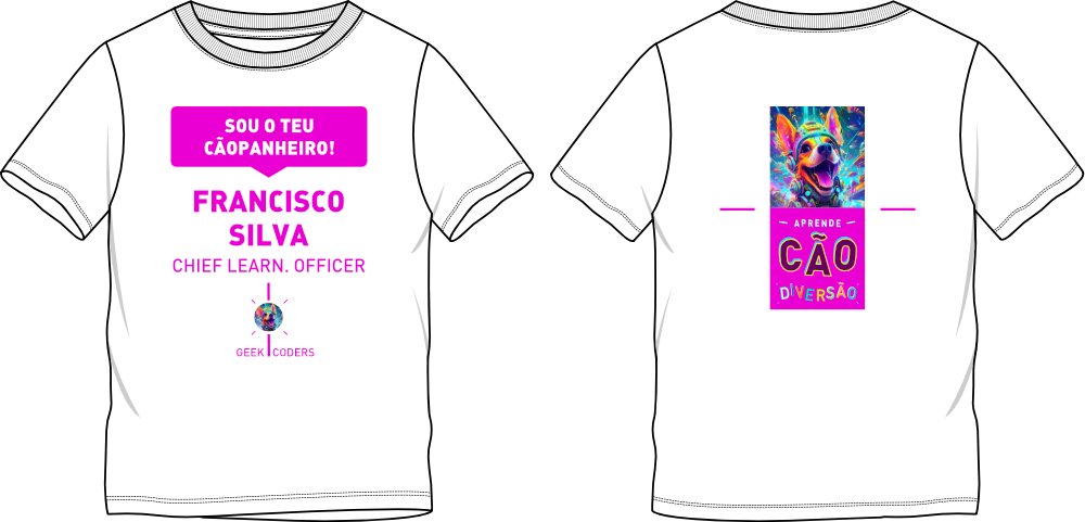 Image of thirts with branding that say Aprende Cao Diversao. This is an image related to a project inside Pedro Rodrigues (Treze413) graphic design portfolio.