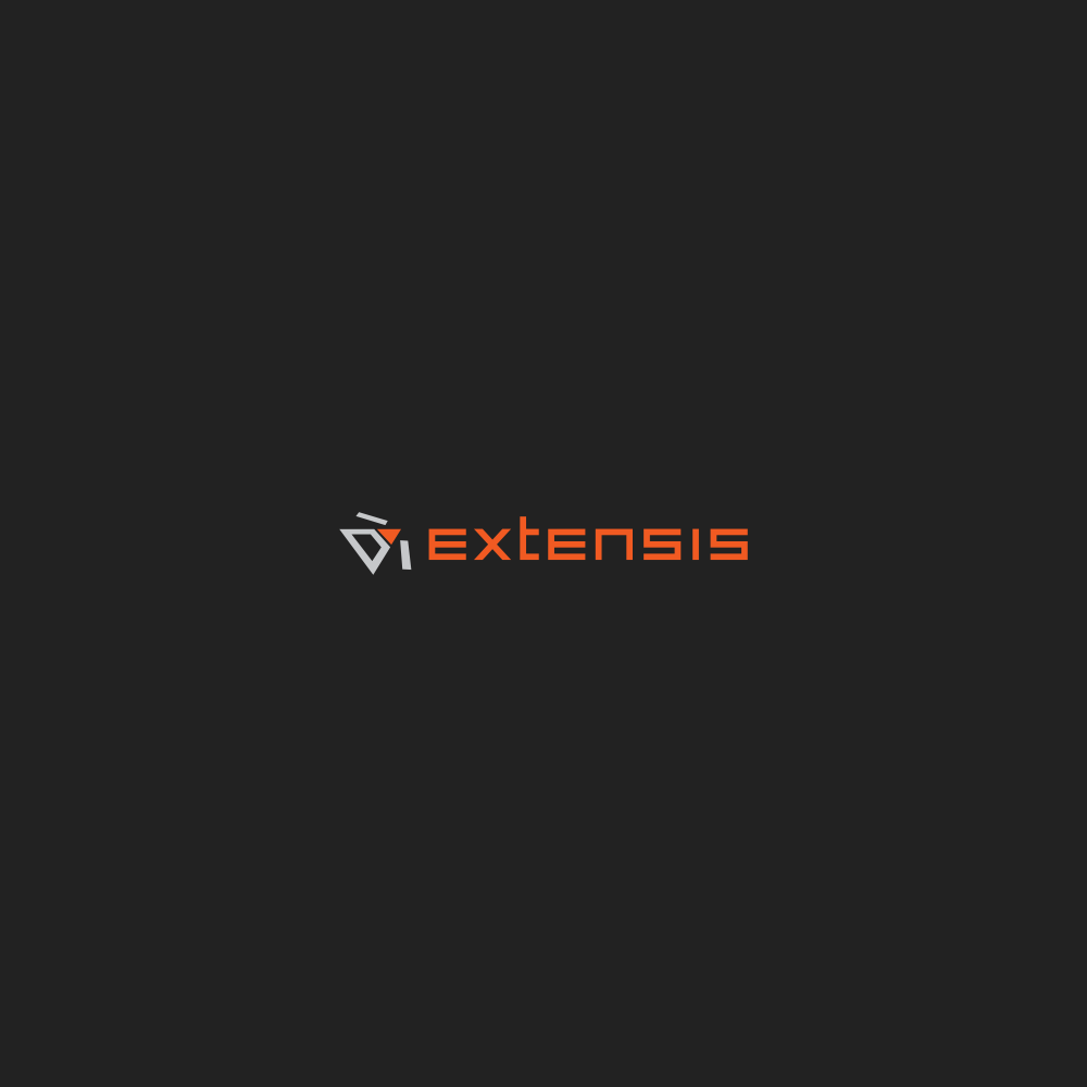 Image of the logo Extensis in 3 colors, light grey, orange and dark grey. This is an image related to a project inside Pedro Rodrigues (Treze413) graphic design portfolio.