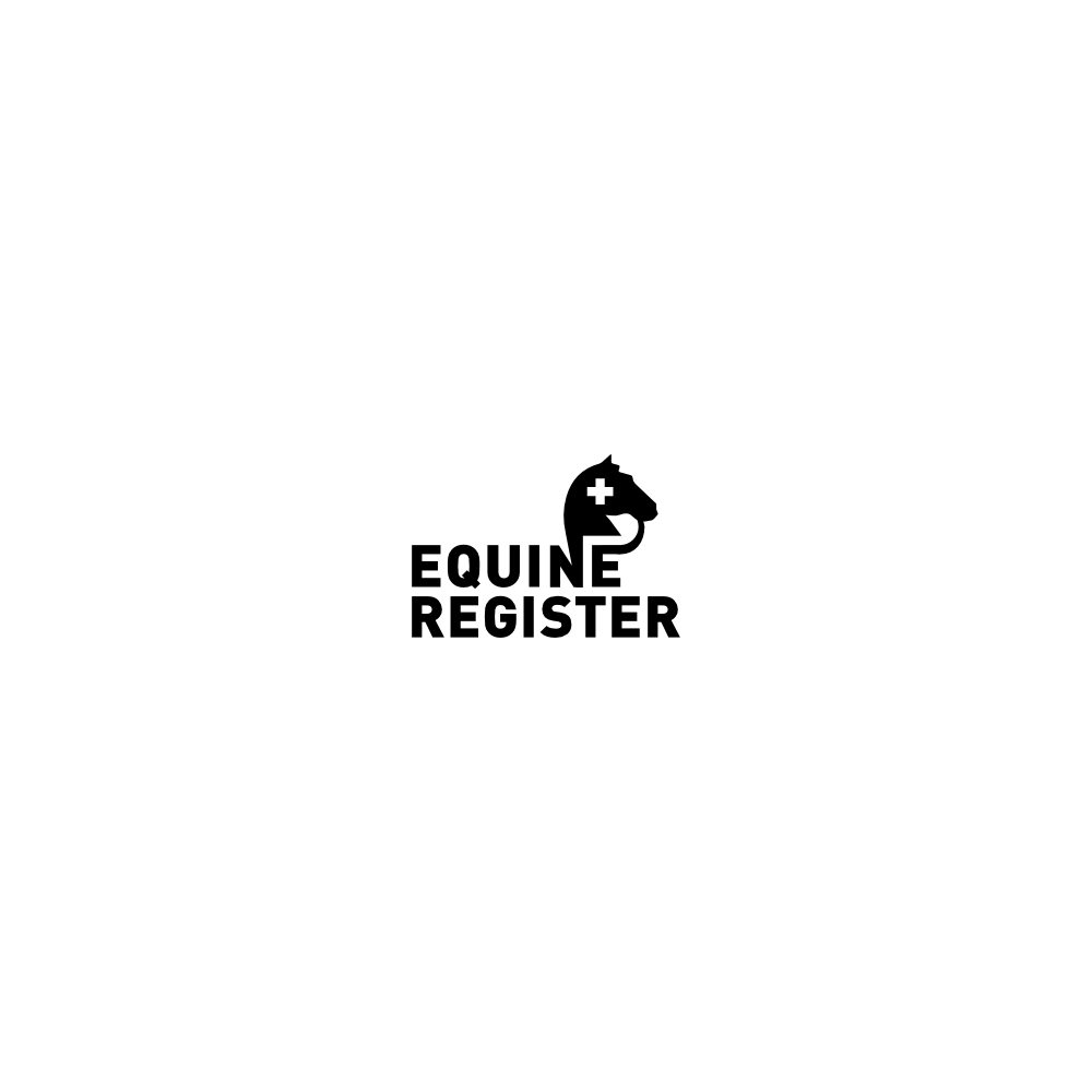 Image of the logo Equine Regiter in monochrome positive. This is an image related to a project inside Pedro Rodrigues (Treze413) graphic design portfolio.