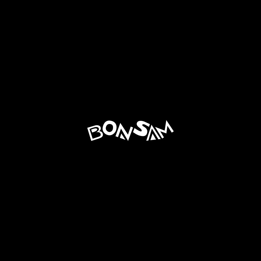 Image of the logo Bonsam in negative monochrome.  This is an image related to a project inside Pedro Rodrigues (Treze413) graphic design portfolio.