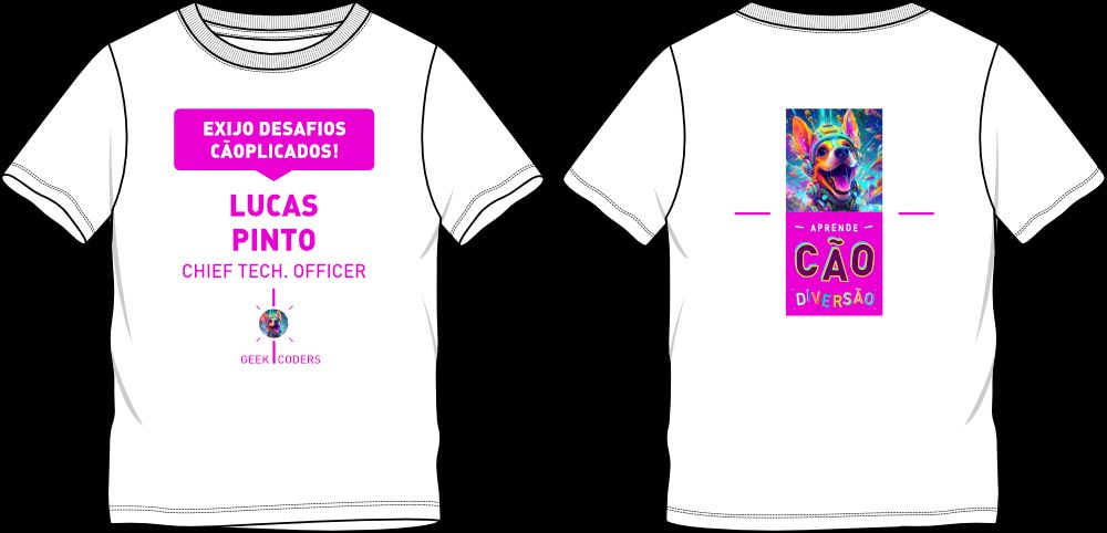 Image of thirts with branding that say Aprende Cao Diversao. This is an image related to a project inside Pedro Rodrigues (Treze413) graphic design portfolio.